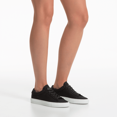 Black Canvas Low Top Sneaker white sole Womens Koio - Leg Down