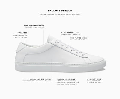Women's Low Top Leather Sneaker in White | Capri Triple White | KOIO