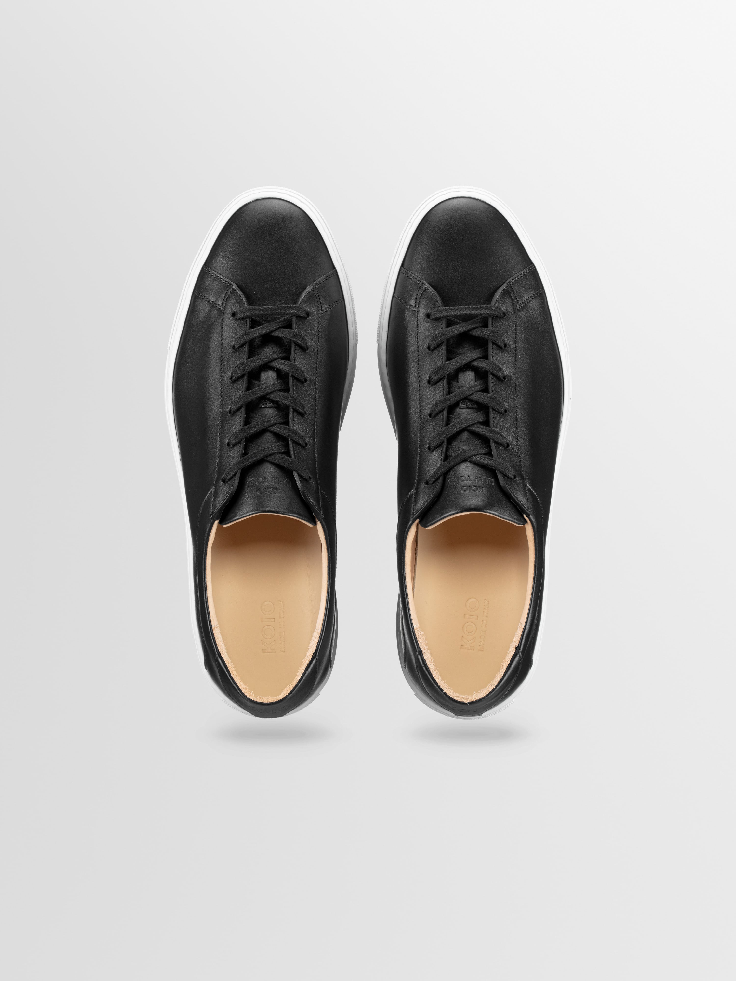 Men's Black Leather Sneakers, Capri Wide Fit in Onyx