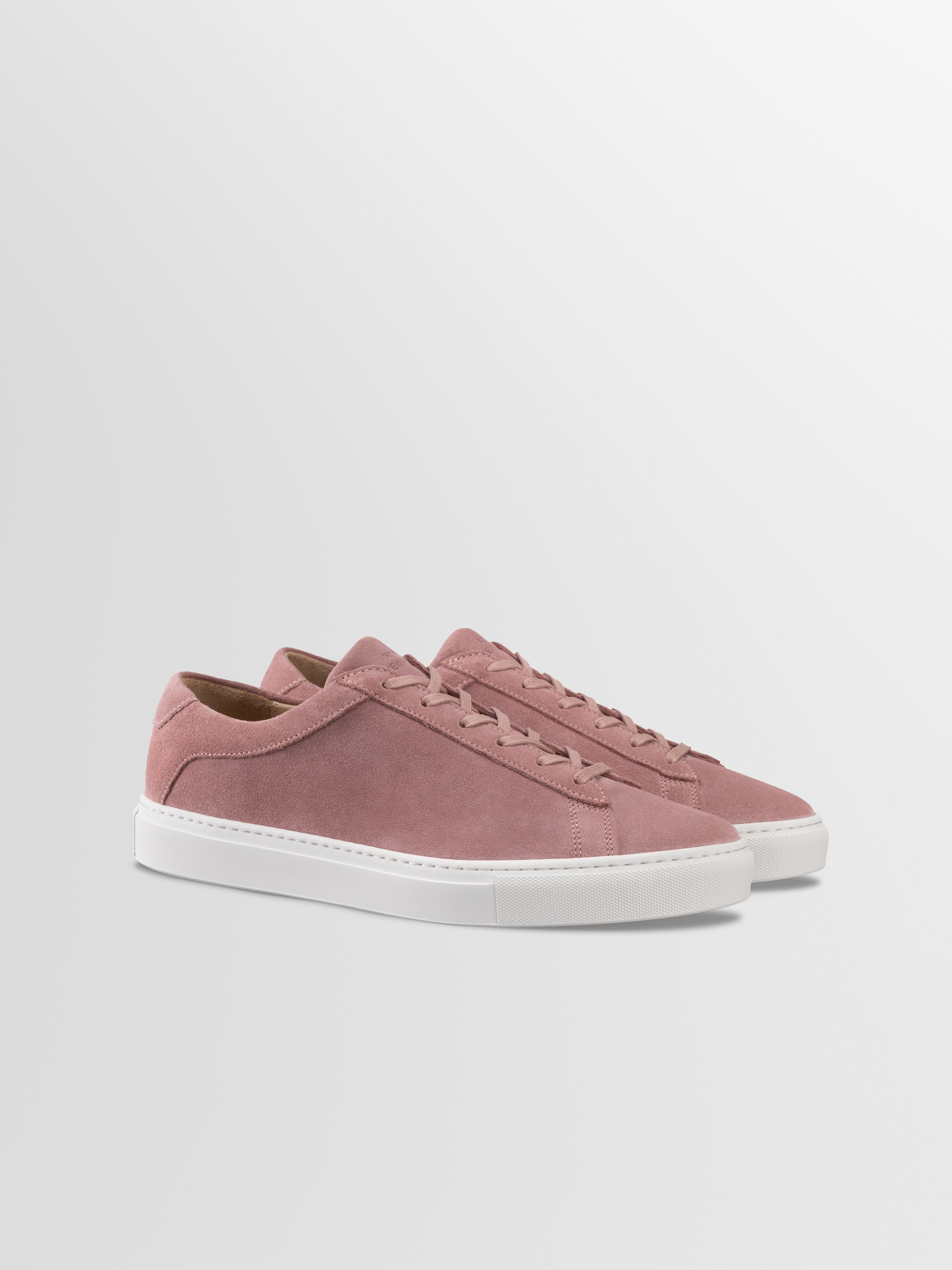 Deep blush suede sneakers with matching laces and white rubber soles