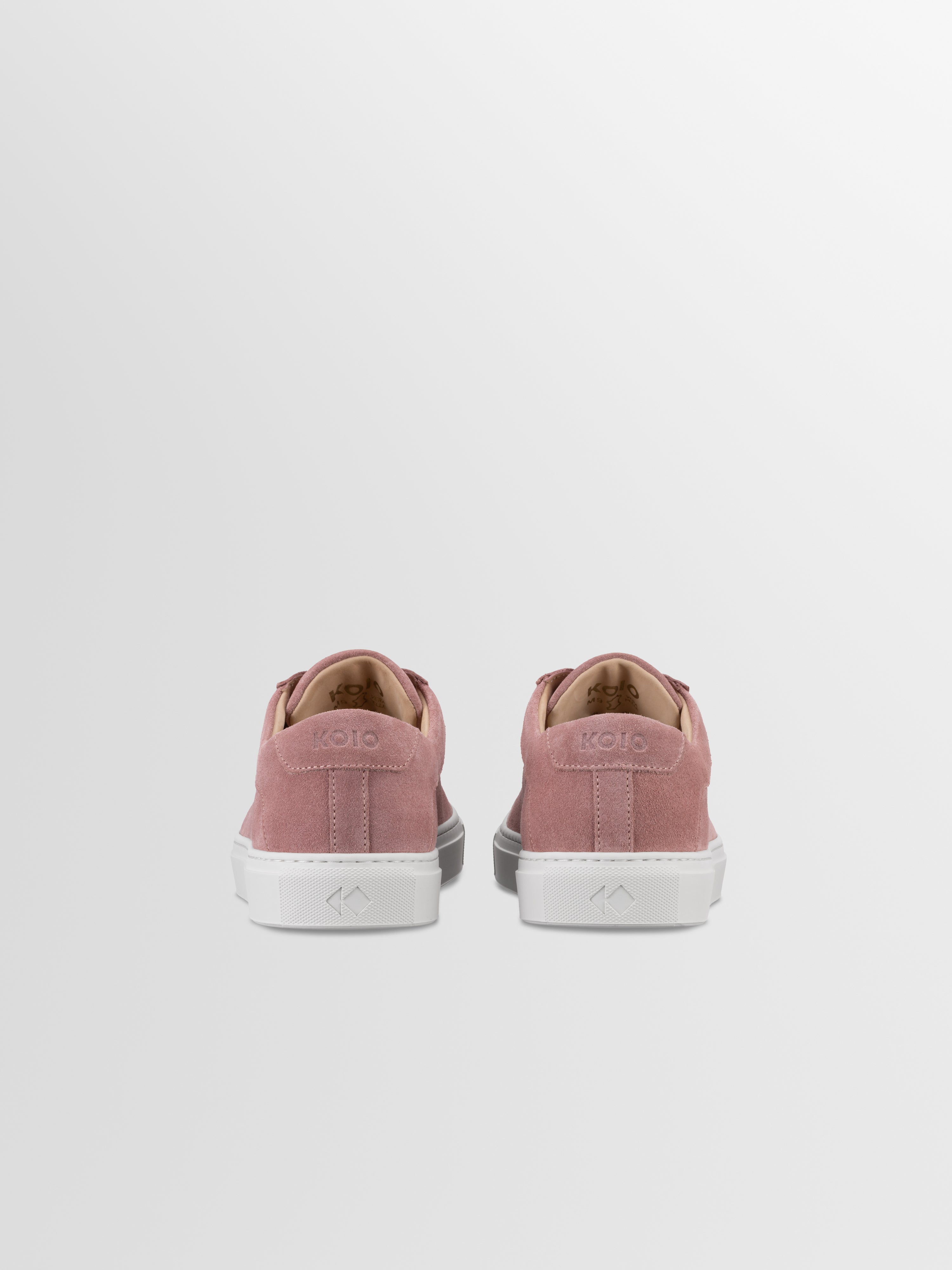 Deep blush suede sneakers with matching laces and white rubber soles