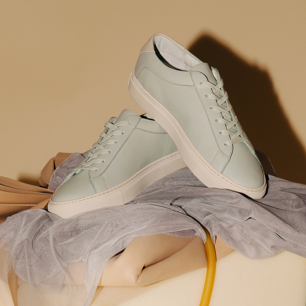 Women's Low Top Leather Sneaker in Light Blue | Capri Sky Blue | KOIO
