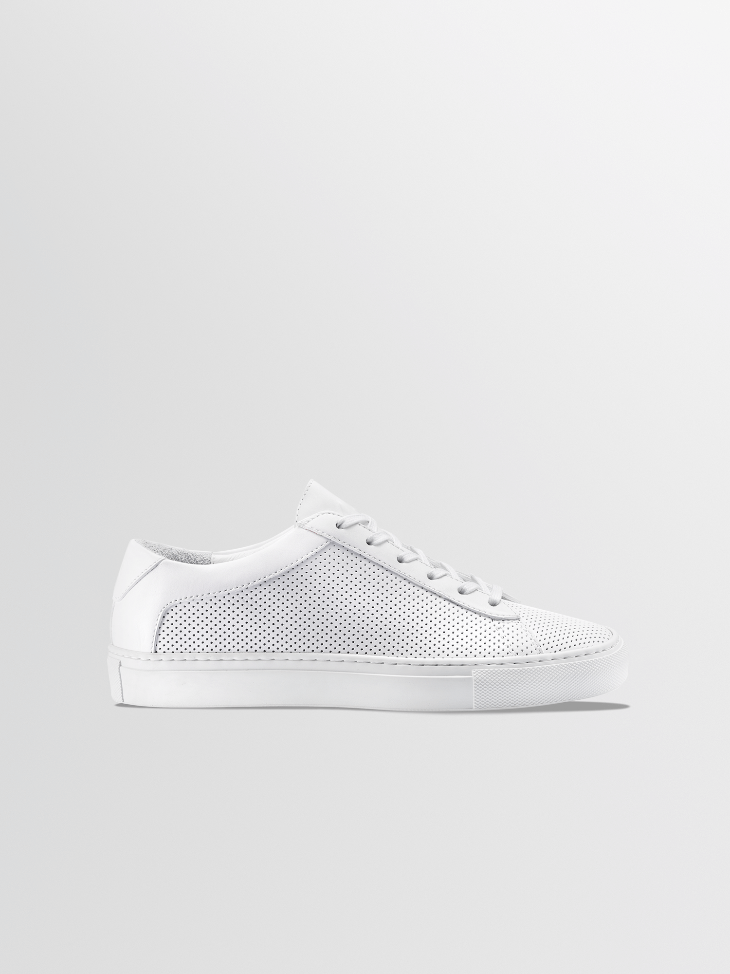 Women s Low Top Leather Sneaker in White Capri Triple White Perforated KOIO