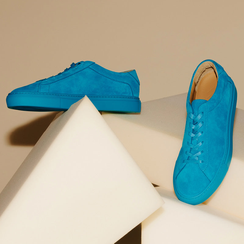 Women's Low Top Suede Sneaker in Blue | Capri Turquoise | KOIO