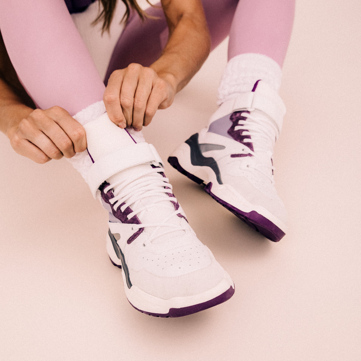 Women's Retro Leather Sneaker in Purple | Aerobics Royal | KOIO leg down