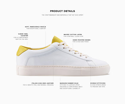 Low Top Leather Sneaker in White and Yellow | Capri White Yellow | KOIO